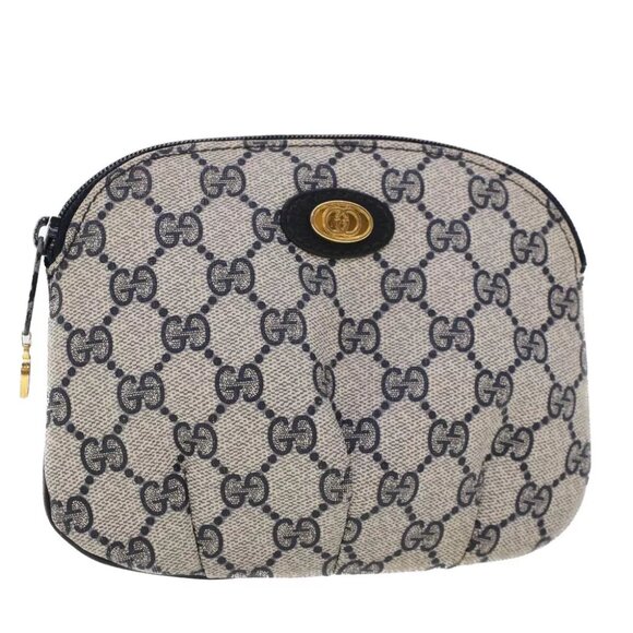 GUCCI GG Canvas Pouch PVC Leather Gray Navy - Picture 1 of 11